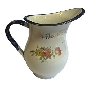 Pitcher Enamelware Vintage TRES Satillo Mexico Made Roses Print 5" Tall